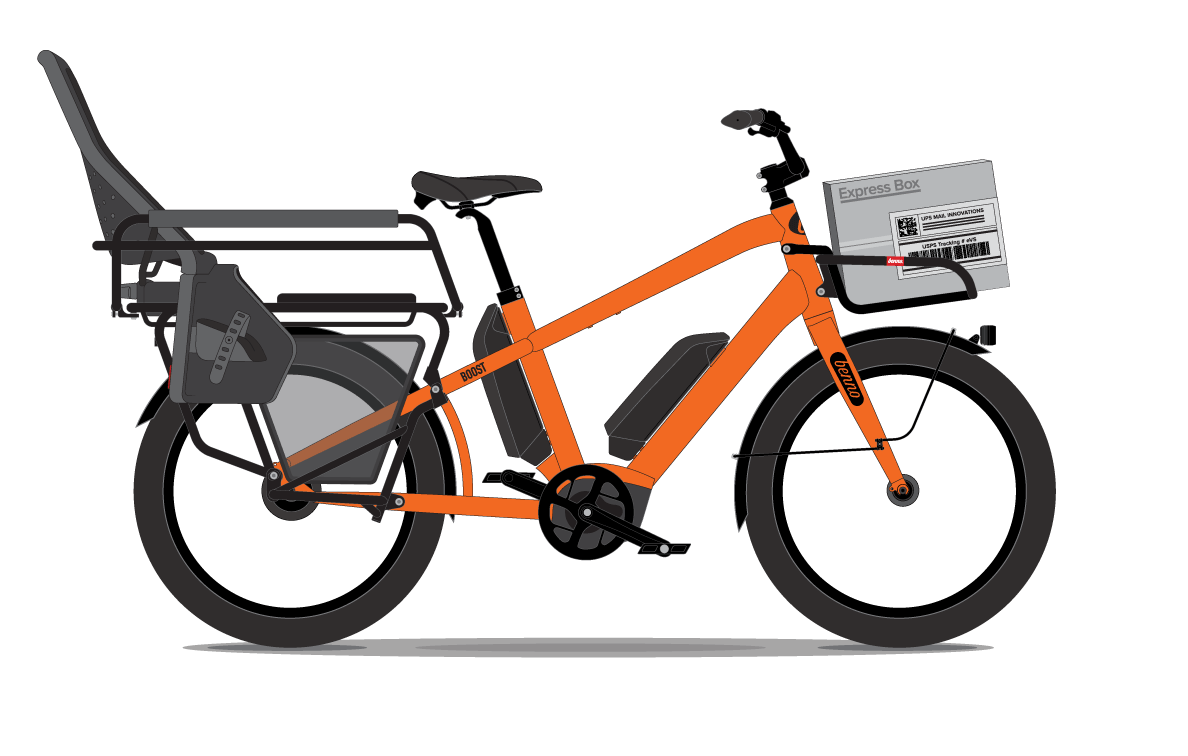The dad bike - small child in a baby seat - Propel Electric Bikes